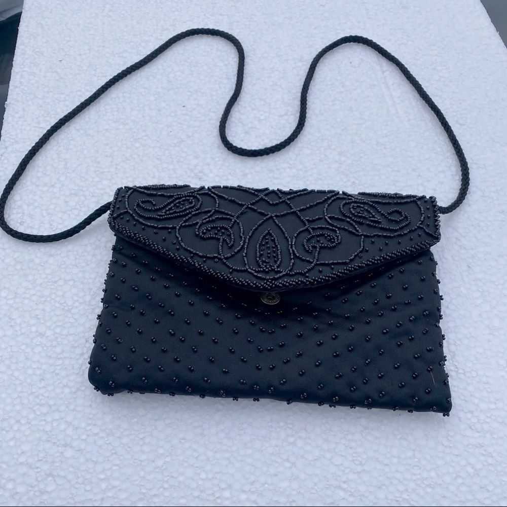 Vintage black beaded mini evening crossbody bag